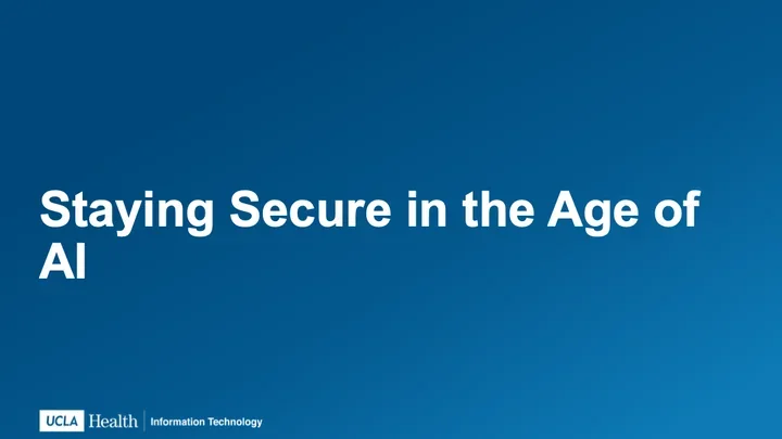 Title slide of the webinar "Staying Secure in the Age of AI"