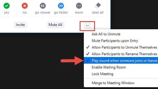 Settings to turn off chime on Zoom for new/exiting guests