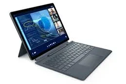 Angle view of Latitude 7350 detachable table with Keyboard and Pen accessory 