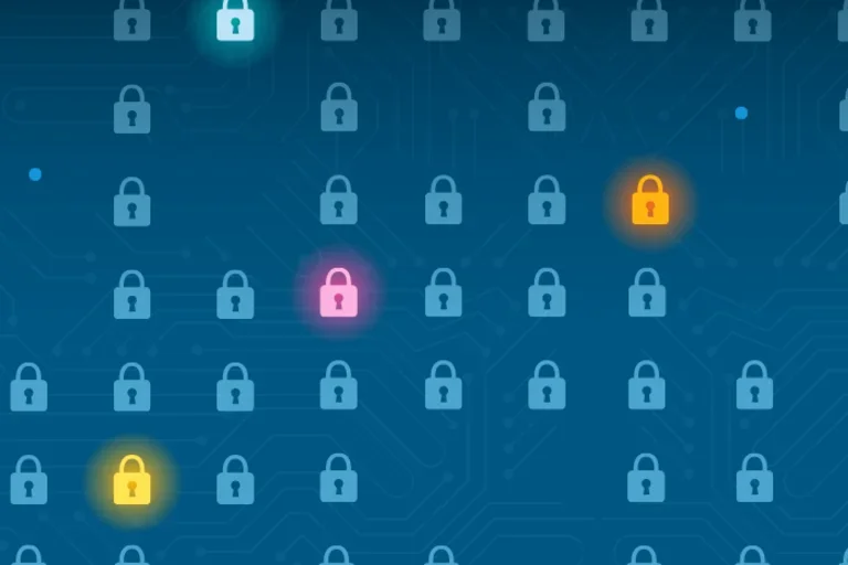 Decorative, blue background with colorful locks