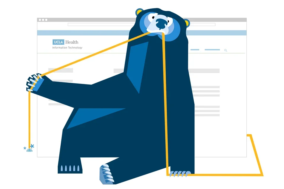 Illustration of a cute bear chewing on wires