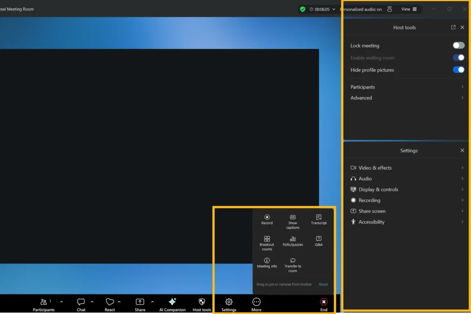 In-meeting interface changes