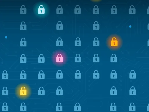 Decorative, blue background with colorful locks