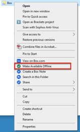 Right clicking a folder on Box Drive will allow you to make it available offline