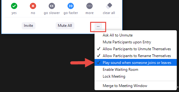 Settings to turn off chime on Zoom for new/exiting guests