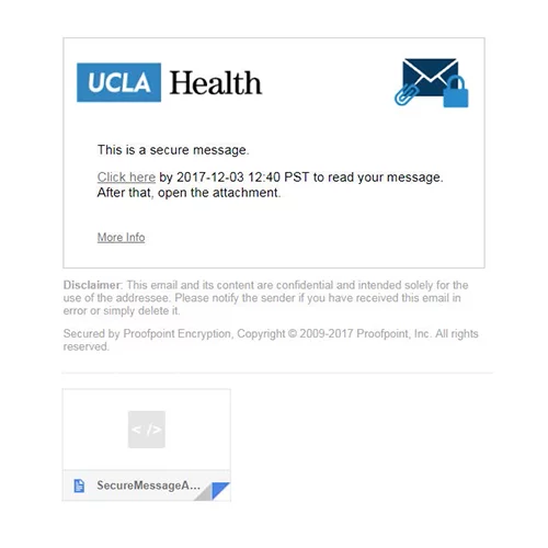 Example of a secure message email notification